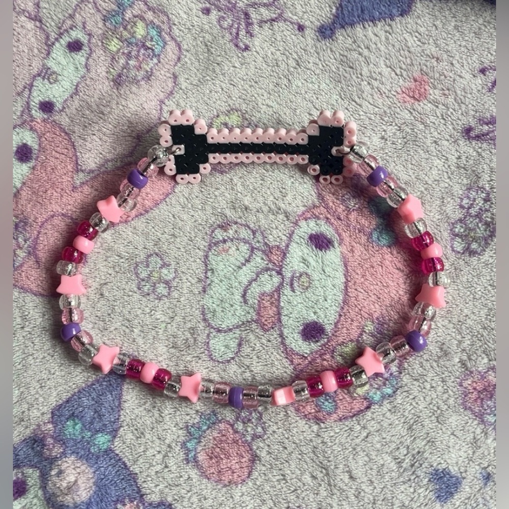 Bone Choker Necklace - Pink, Black, & Purple - (Handmade)